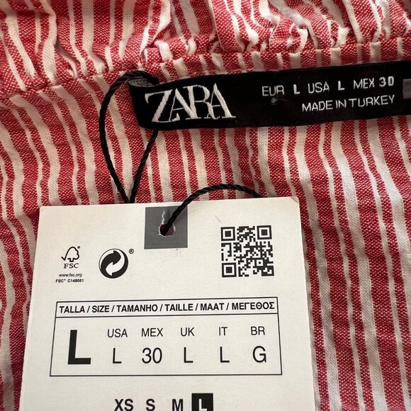 NEW Zara Cotton striped puff sleeve crop top in Red and White, Size L - Picture 14 of 15
